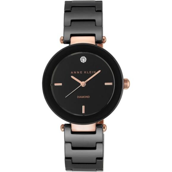 Anne Klein Women\'s Diamond Dial Rose Gold-Tone Black Ceramic Bracelet Watch main image 4